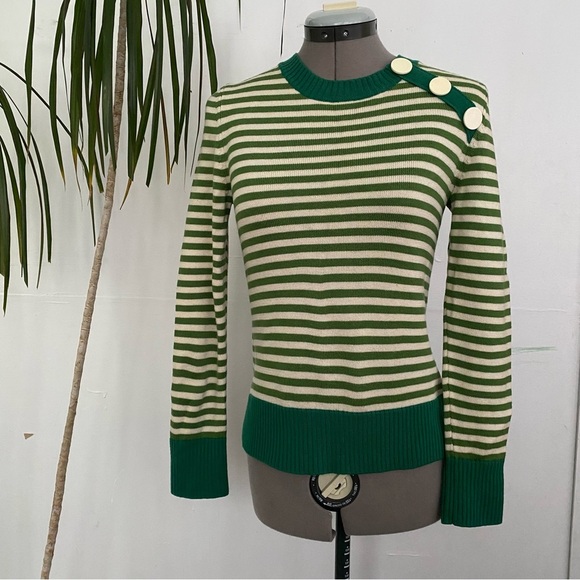 BANANA REPUBLIC Women's Green White Striped Knitted Sweater Size M - Picture 1 of 10